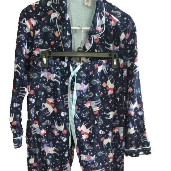 pajama set womens unicorns flannel fantasy size Small Bedroom lounge blue - Picture 3 of 5